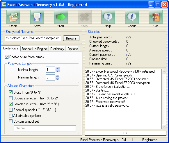 Excel Password Recovery Screenshot